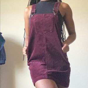 Maroon faux corduroy pinafore dress